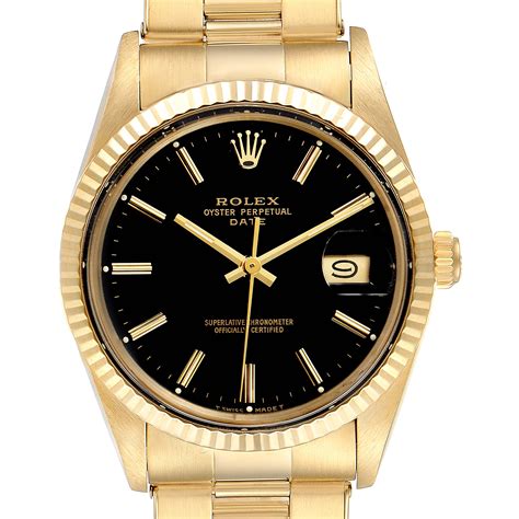 mens rolex 14k yellow gold date black 15037